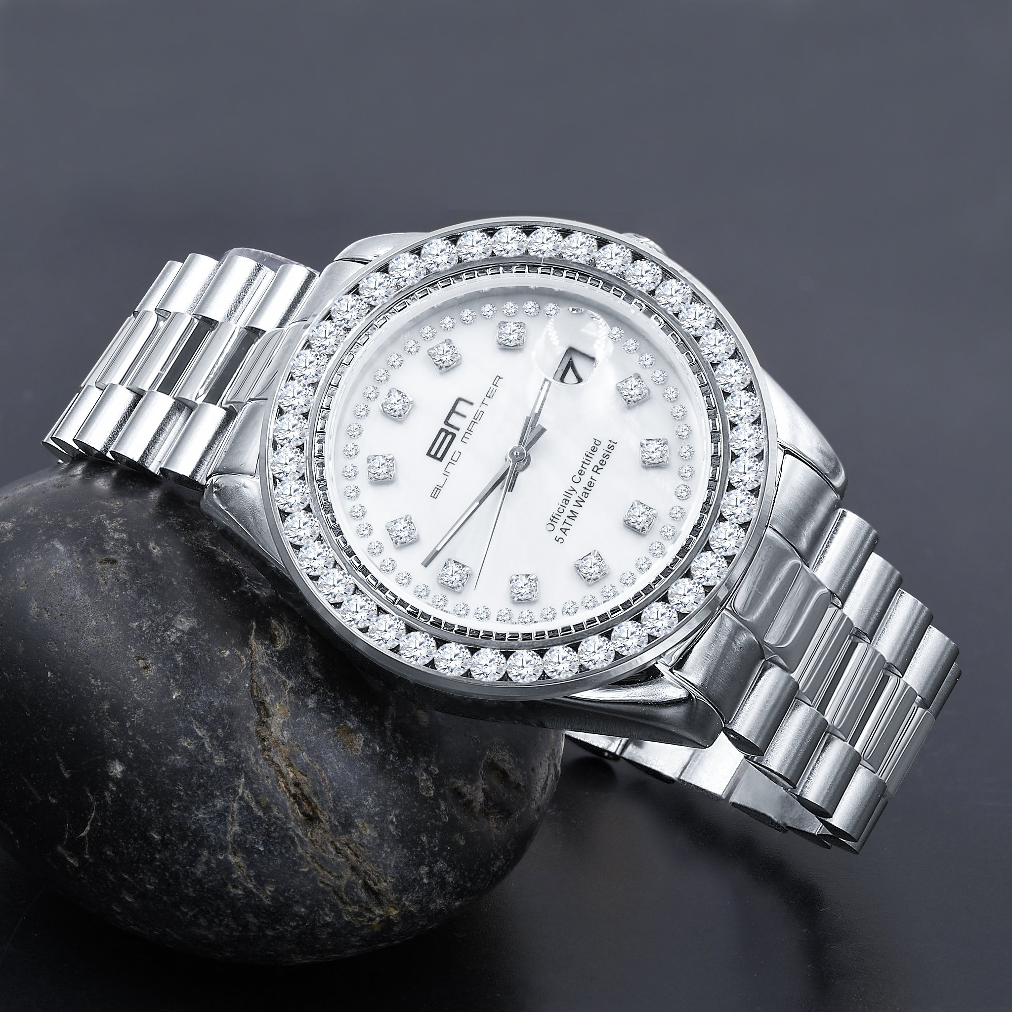 STEALTH Steel Watch featuring a gold texture and diamond-studded bezel, showcasing elegance and luxury.