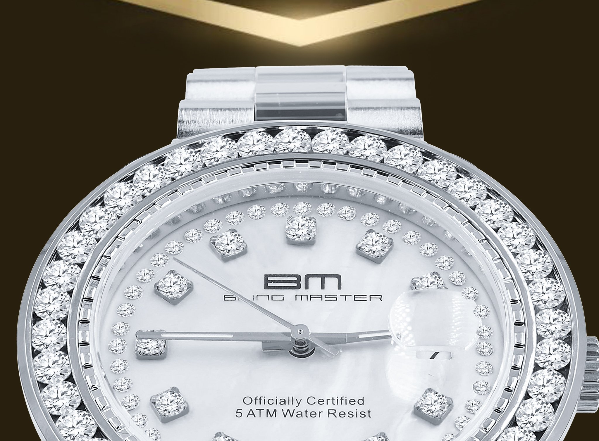 STEALTH Steel Watch featuring a gold texture and diamond-studded bezel, showcasing elegance and luxury.