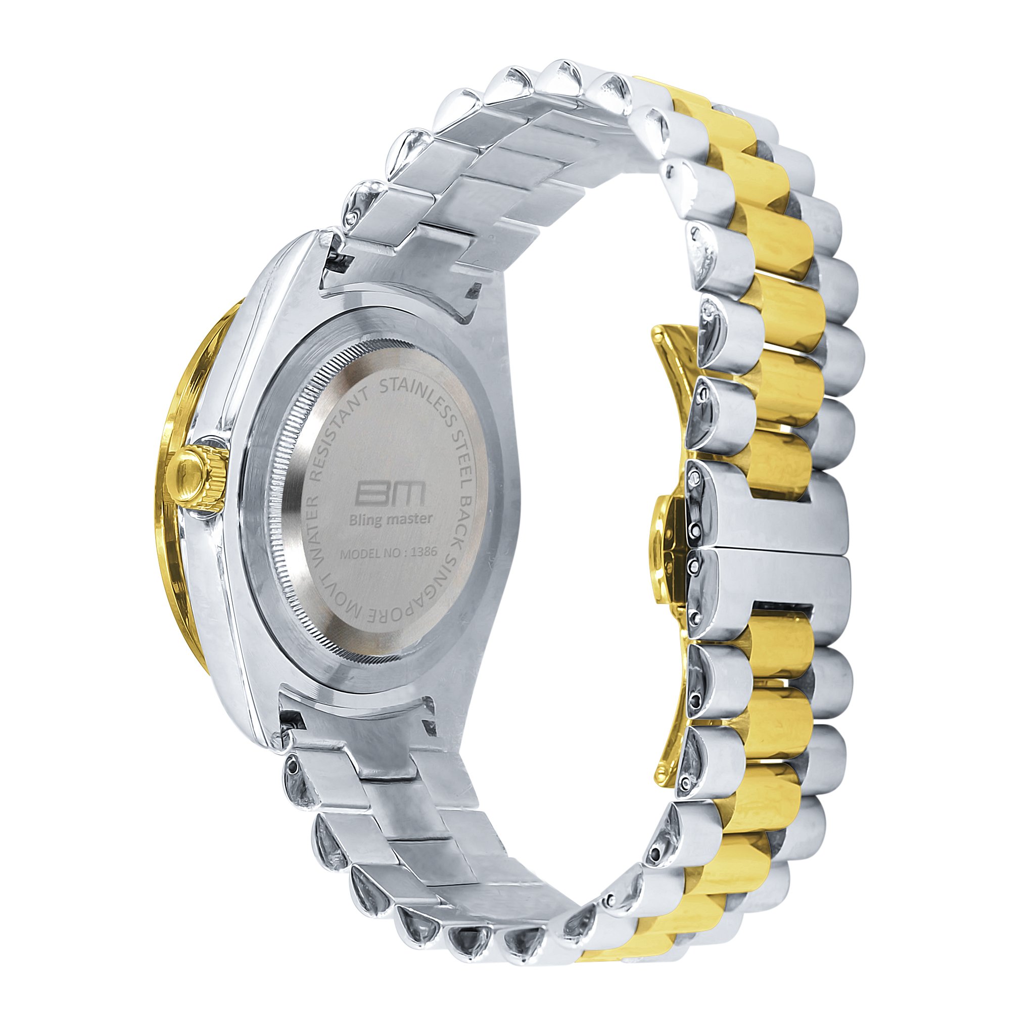 STEALTH Steel Watch featuring a diamond-studded bezel and gold texture, showcasing luxury and elegance.