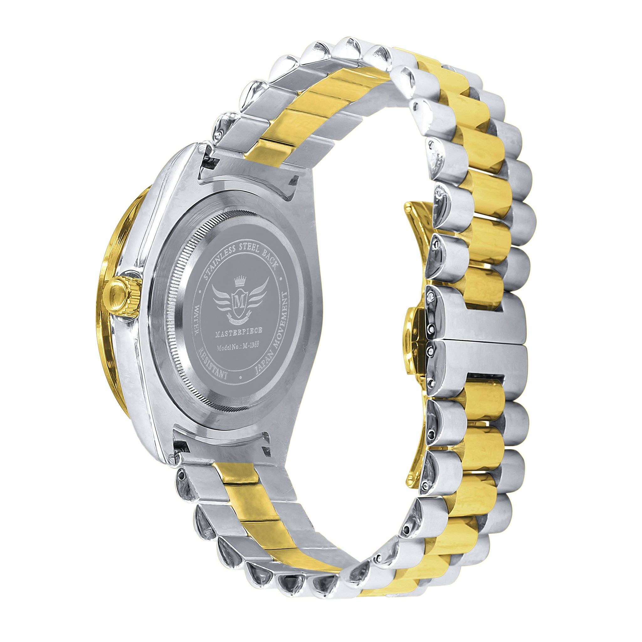 The STEALTH Steel Watch featuring a gold texture and 12 diamond-studded bezel, showcasing luxury and elegance.