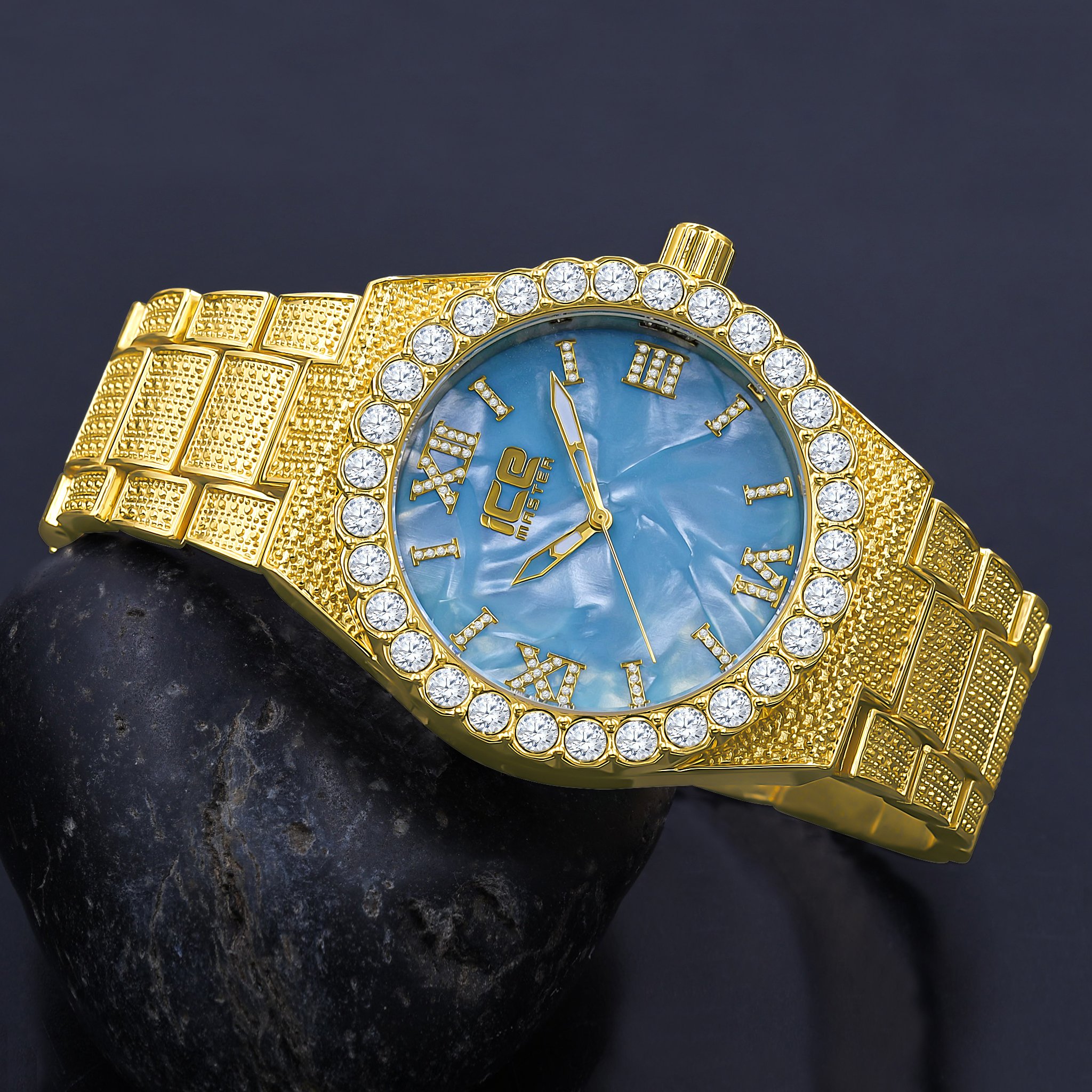 Stylish STYLIN Hip Hop Metal Watch featuring Roman numeral hour indicators and a dazzling CZ stone bezel.