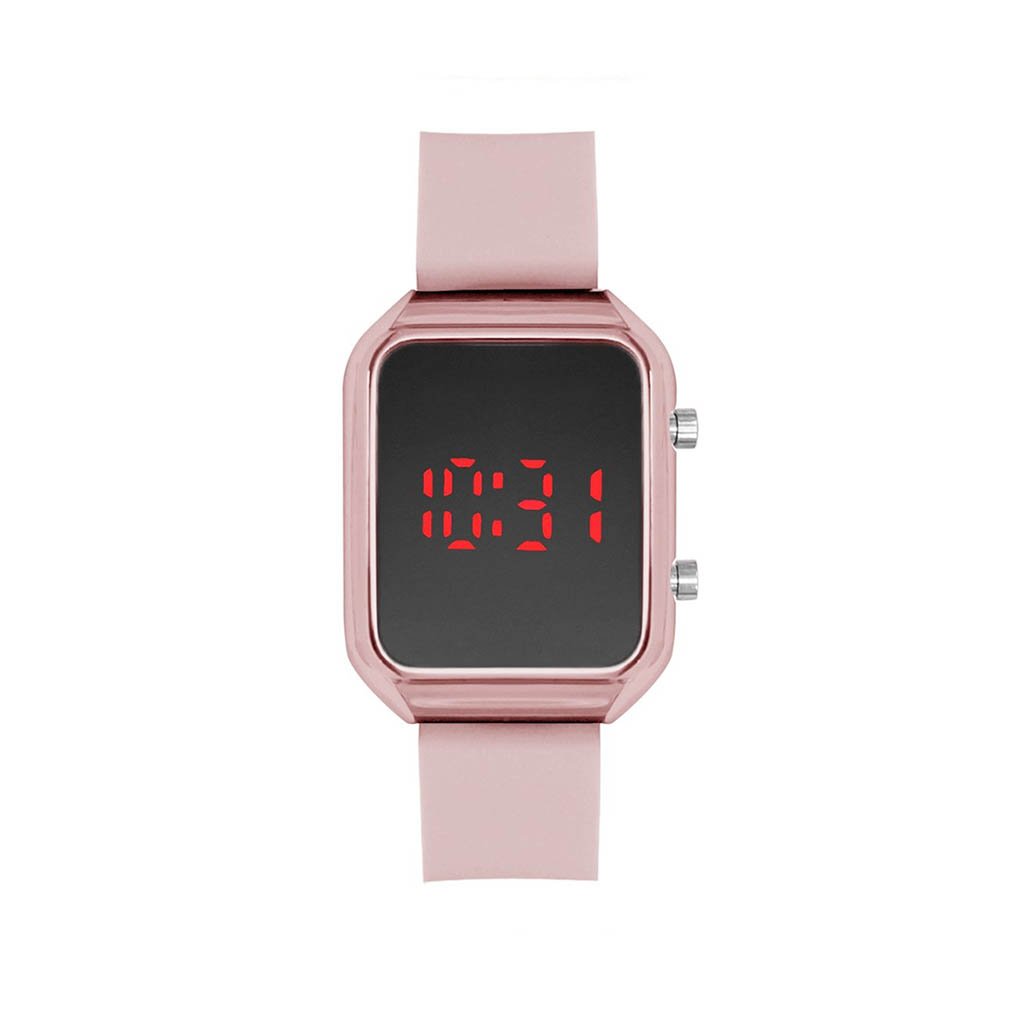 Sylacauga LED Watch featuring a pink rubber band and pink alloy case, showcasing a modern LED display.