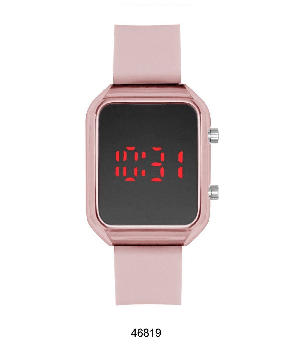 Sylacauga LED Watch featuring a pink rubber band and pink alloy case, showcasing a modern LED display.