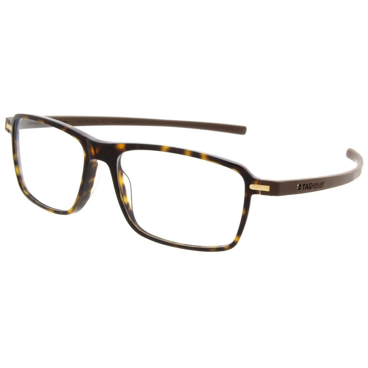 TAG Heuer 3952 Reflex 3 Rectangle Prescription Eyeglasses with black and tortoise brown color options, featuring rubber arms and a lightweight frame.