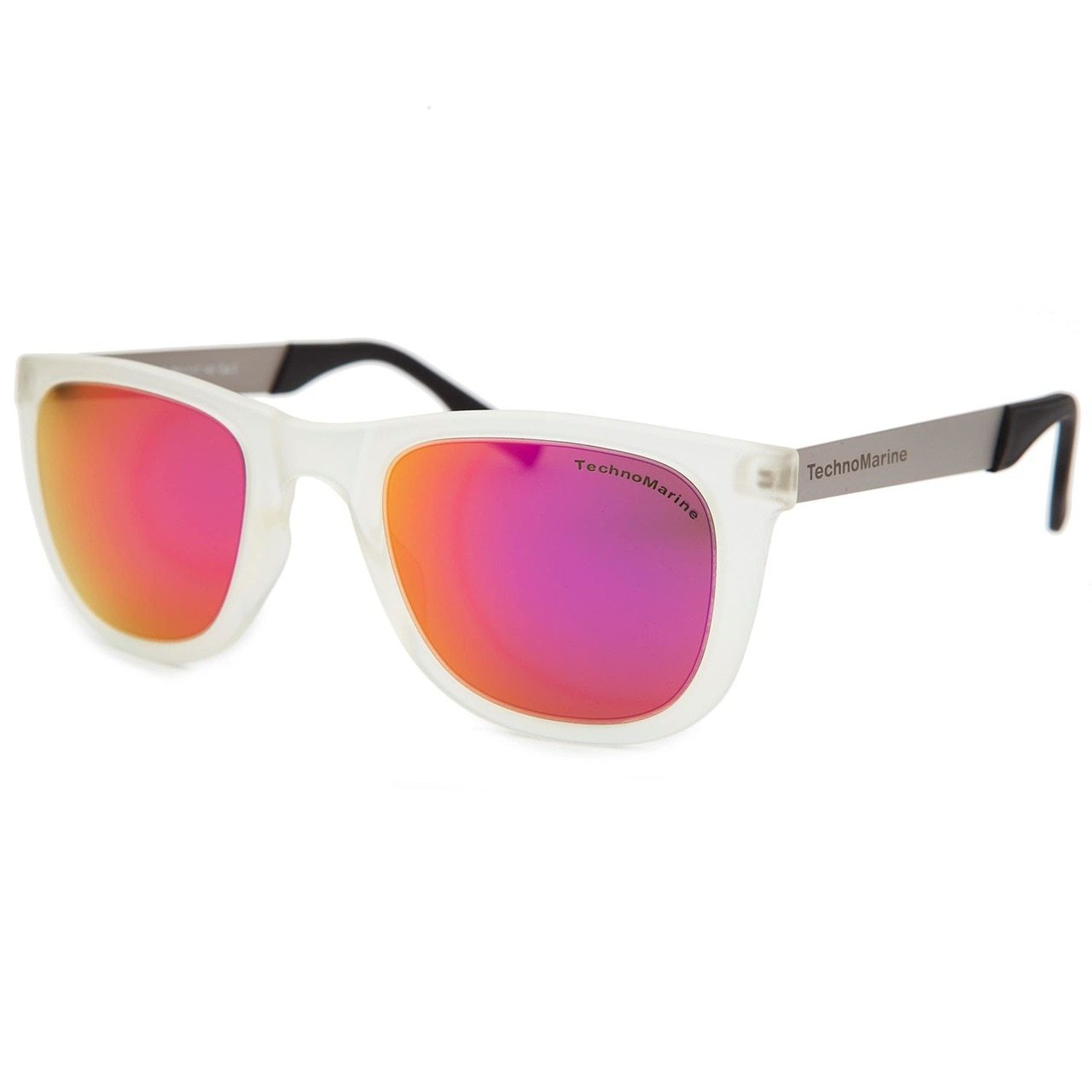 Technomarine Black Reef TMEW001-02 sunglasses with pink mirrored lenses and clear plastic frame, stylishly displayed.