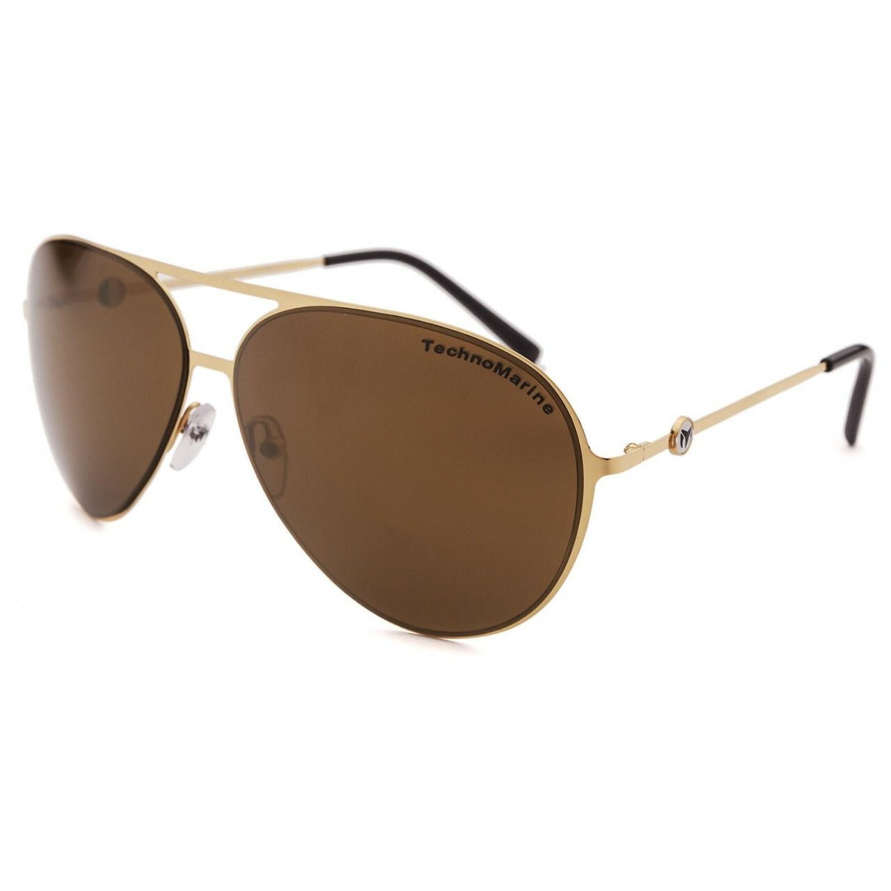 Technomarine Cruise Original Aviator TMEW005-06 sunglasses with mirrored lenses in gold and brown color, displayed in a stylish case.