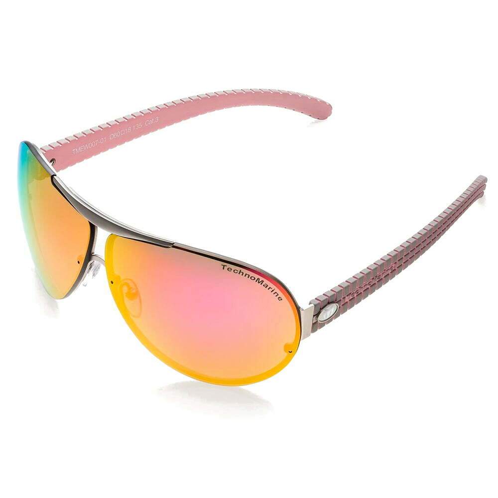 Technomarine Cruise Speedway Aviator TMEW007-01 Pilot Sunglasses in pink and green with mirrored lenses and metal frame.