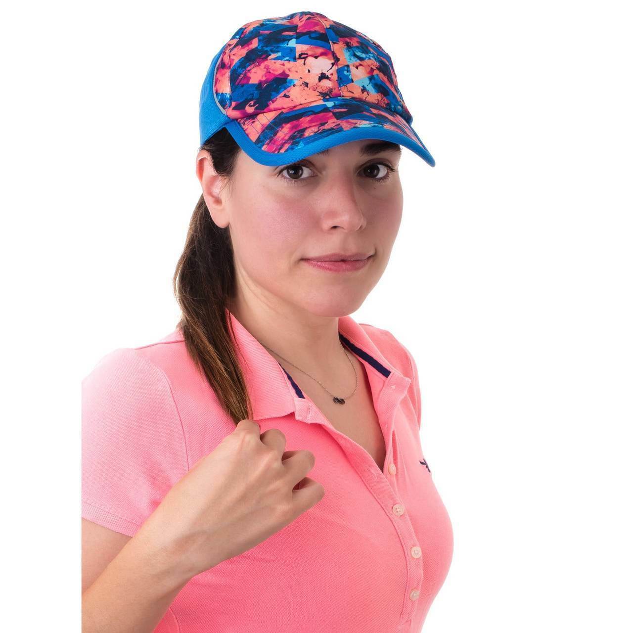 TEK Gear Lite Weight Moisture Wicking Reflective Trim Sport Running Hat in abstract design, showcasing adjustable velcro strap and reflective trim.