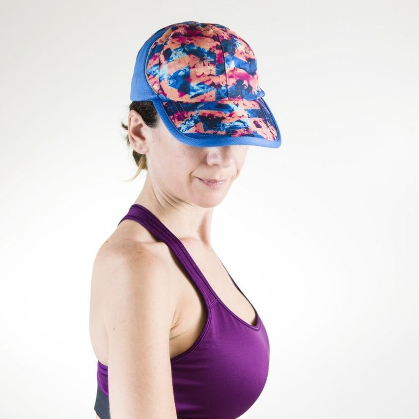 TEK Gear Lite Weight Moisture Wicking Reflective Trim Sport Running Hat in abstract design, showcasing adjustable velcro strap and reflective trim.