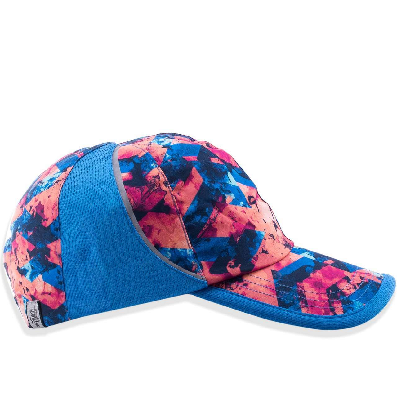 TEK Gear Lite Weight Moisture Wicking Reflective Trim Sport Running Hat in abstract design, showcasing adjustable velcro strap and reflective trim.