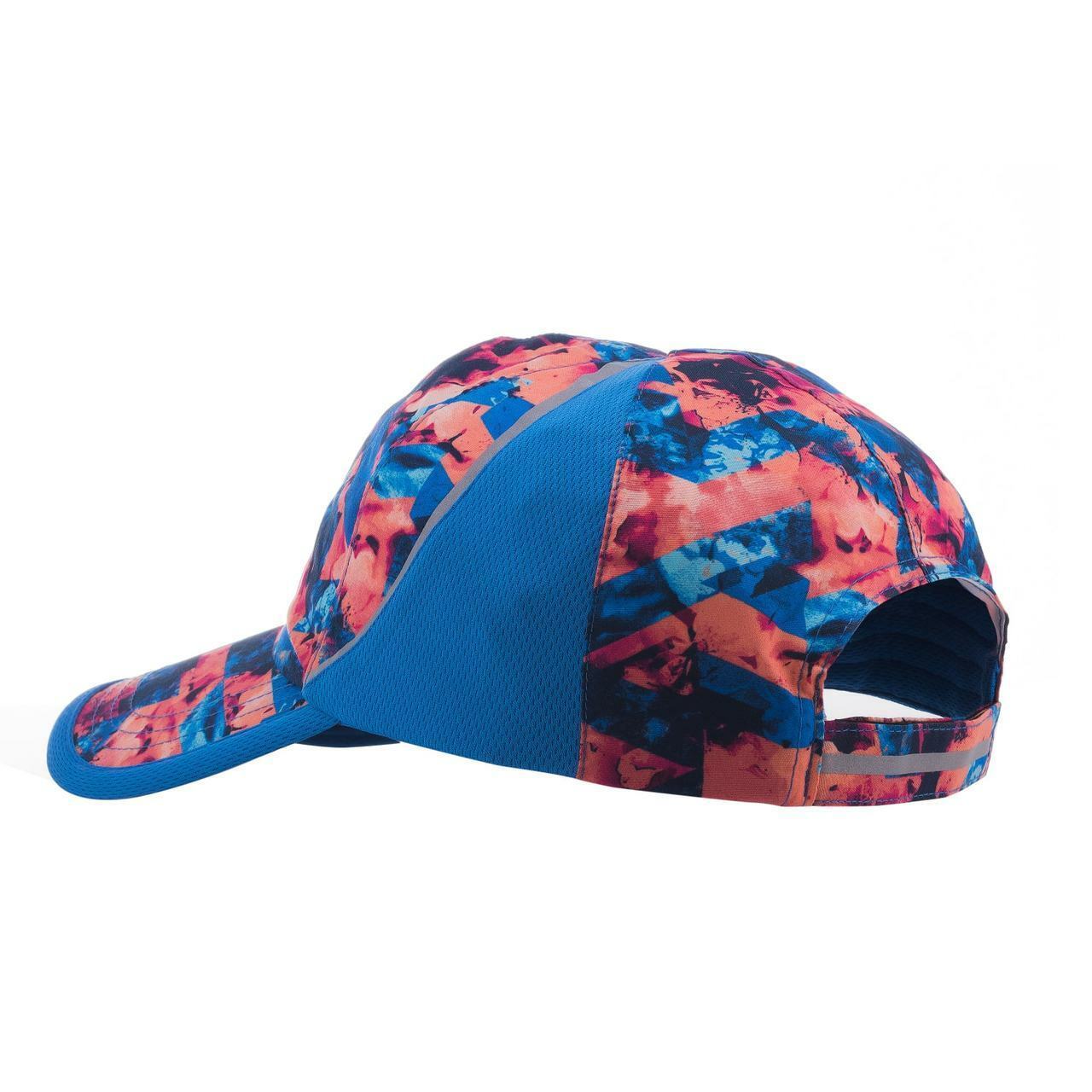 TEK Gear Lite Weight Moisture Wicking Reflective Trim Sport Running Hat in abstract design, showcasing adjustable velcro strap and reflective trim.