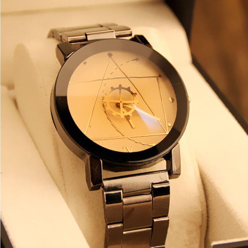 Modern wristwatch with geometric design.