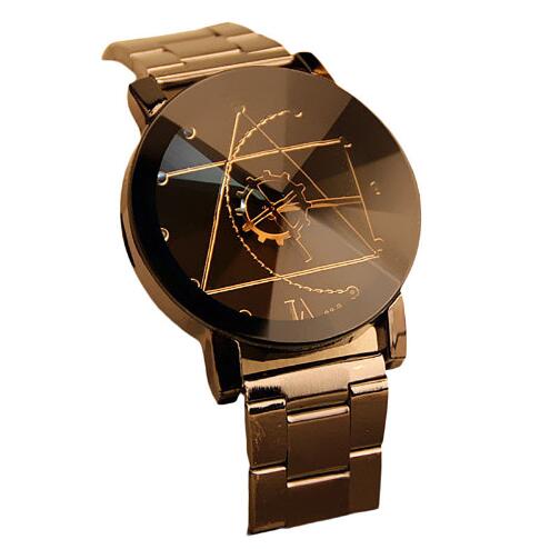 Geometric design wristwatch with symbols.