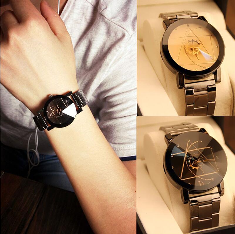 Stylish black and gold wristwatch.