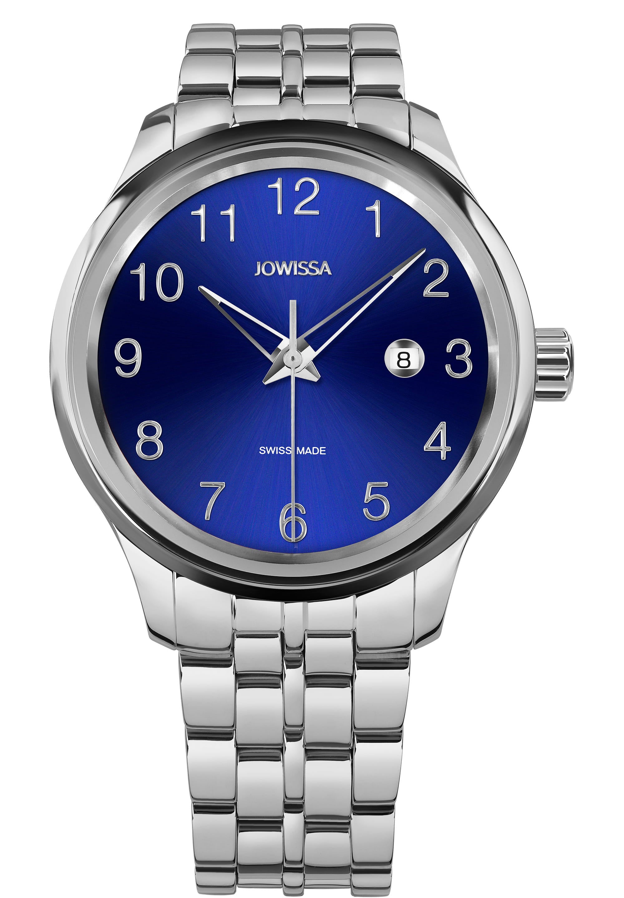 Tiro Swiss Ladies Watch J4.226.L featuring a stainless steel case, blue sunray dial, and elegant Roman numeral markers.