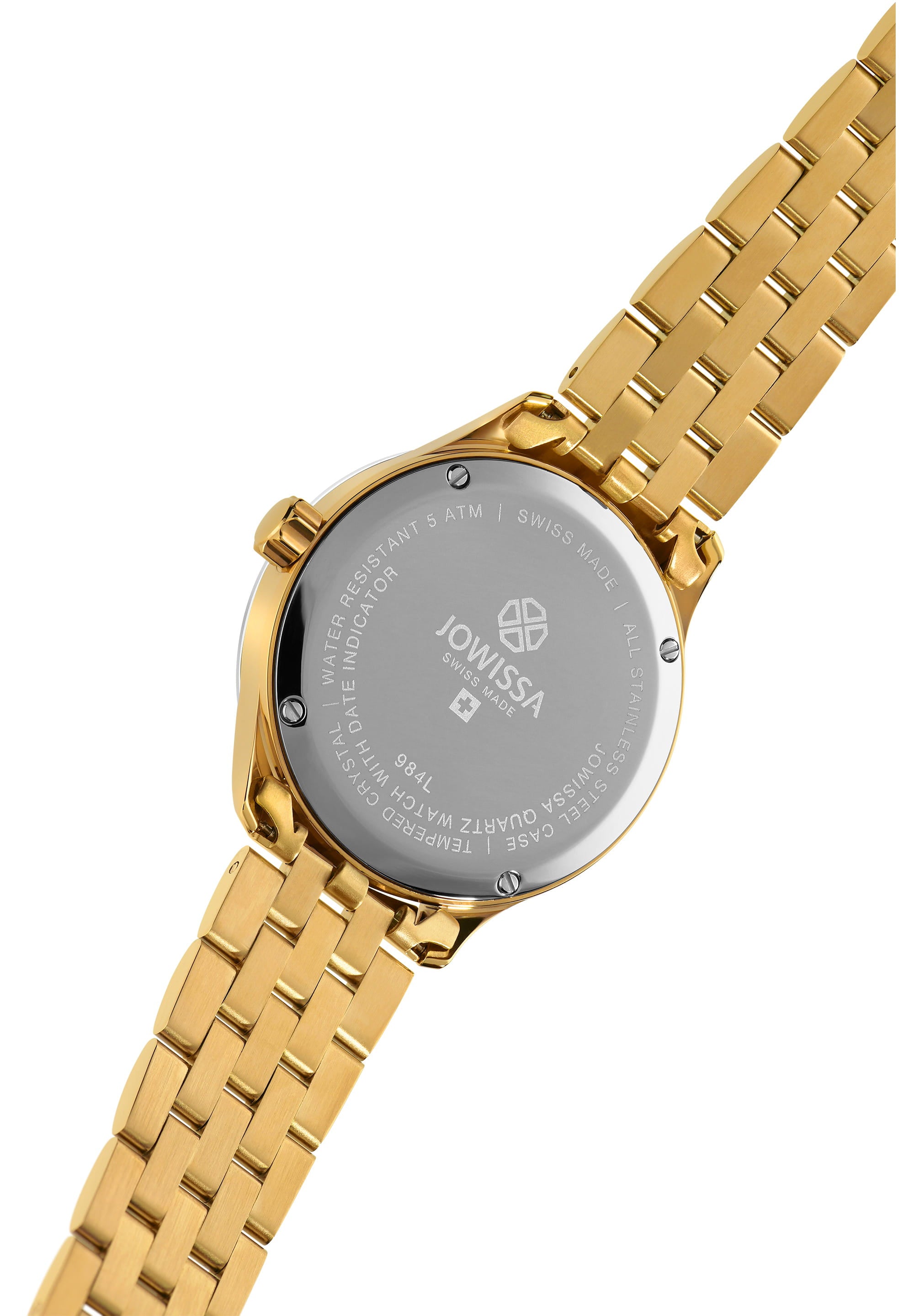 Tiro Swiss Ladies Watch J6.235.M featuring a gold dial, gold mesh bracelet, and rhinestone hour indices.