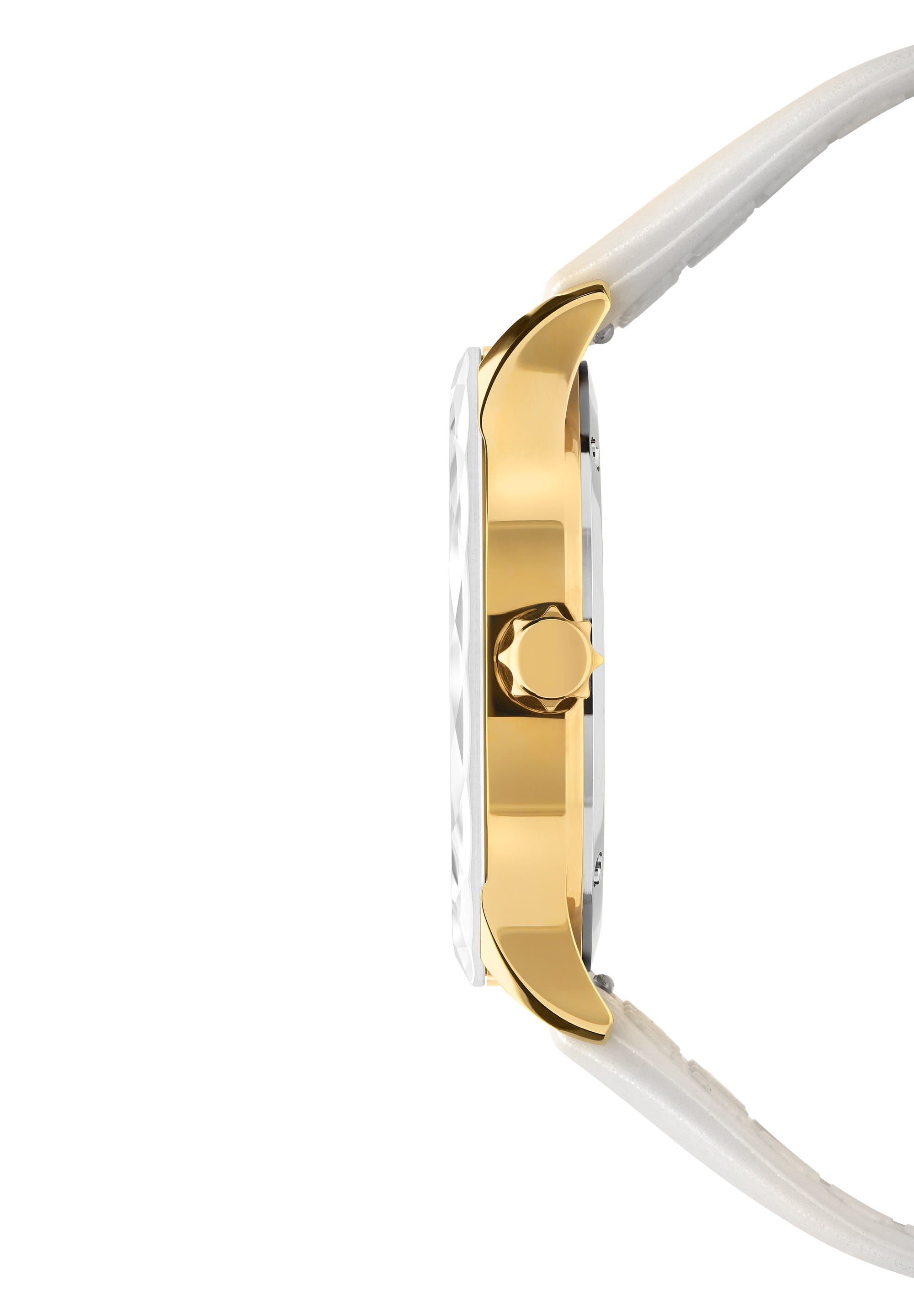 Tiro Swiss Ladies Watch J6.246.M featuring a gold and white design, 38mm stainless steel case, and soft silicone strap.