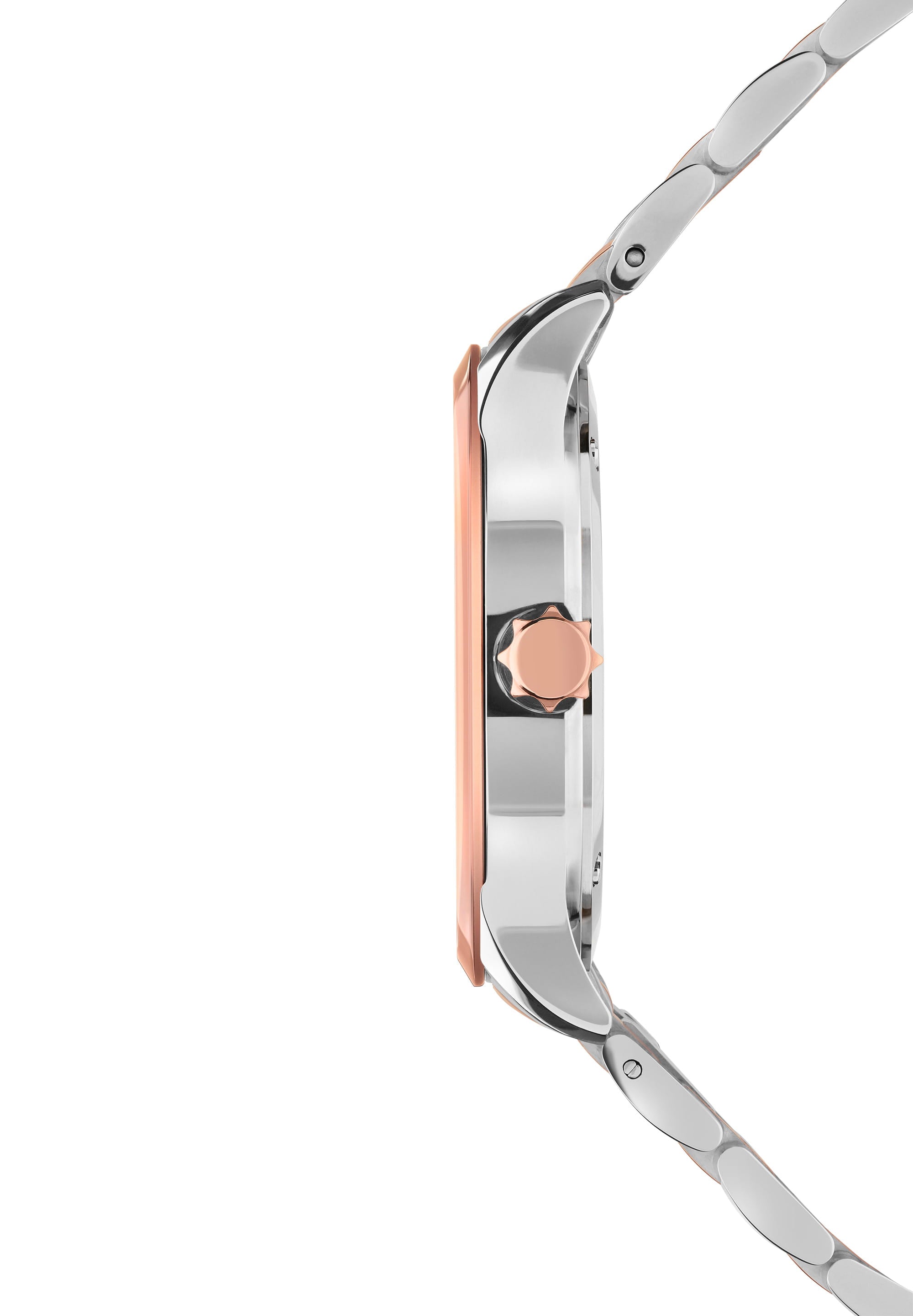 Tiro Swiss Made Watch J4.229.M featuring a bi-colour stainless steel bracelet and a silver dial with rose-gold hour markers.