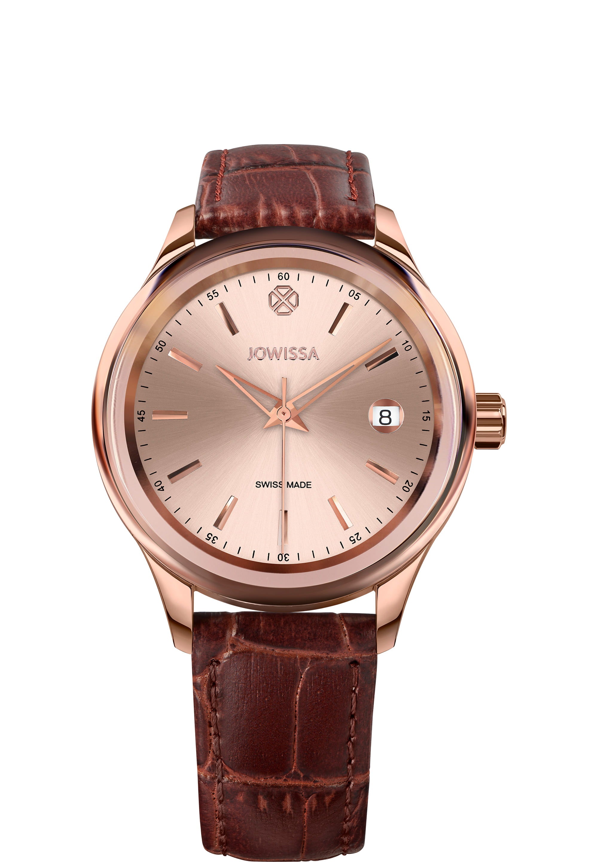 Tiro Swiss Made Watch J4.351.M featuring a stainless steel case, genuine leather strap, and elegant sunray dial.