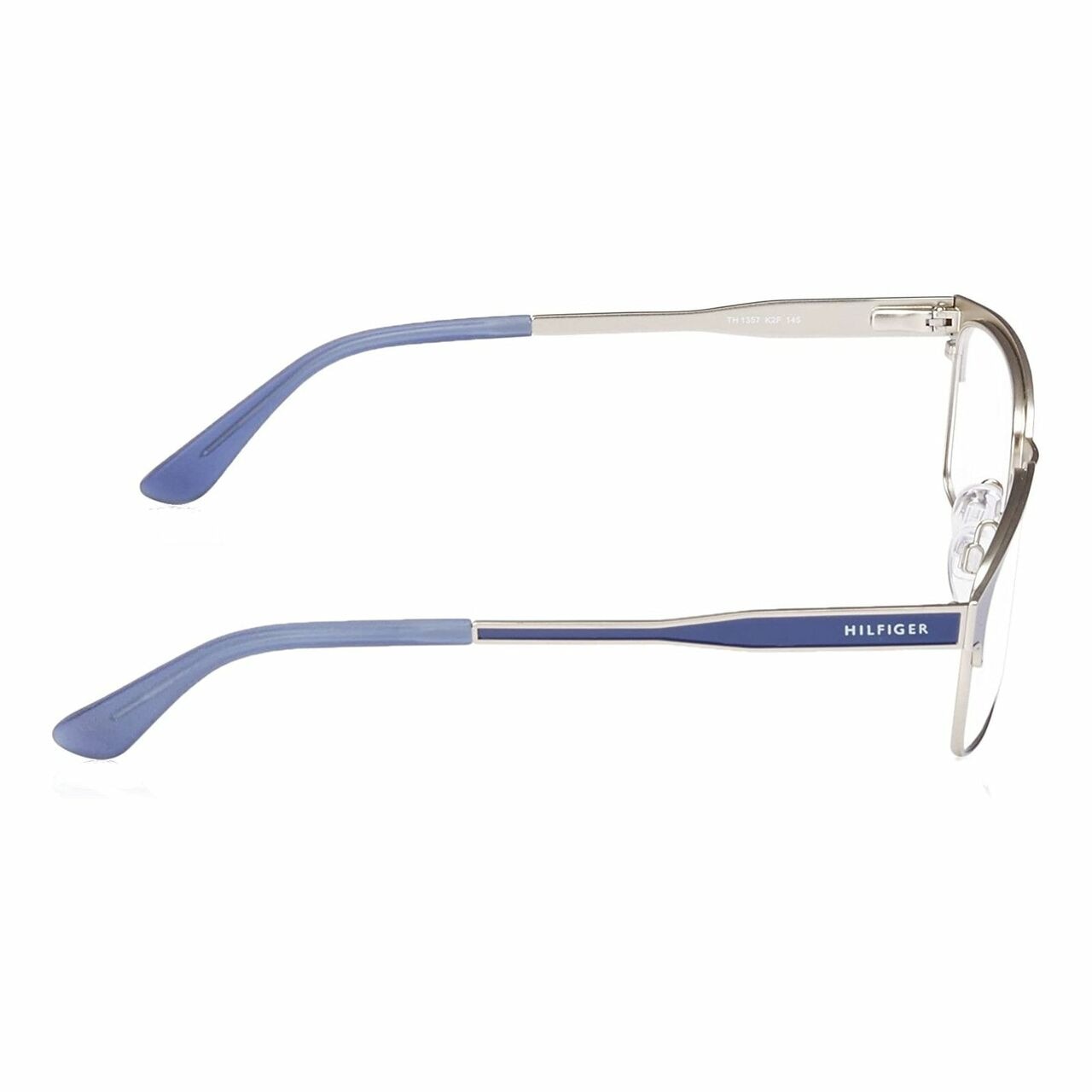 Tommy Hilfiger TH1357-K2F Palladium Blue Rectangular Men's Metal Eyeglasses displayed in a stylish case, showcasing their elegant design.