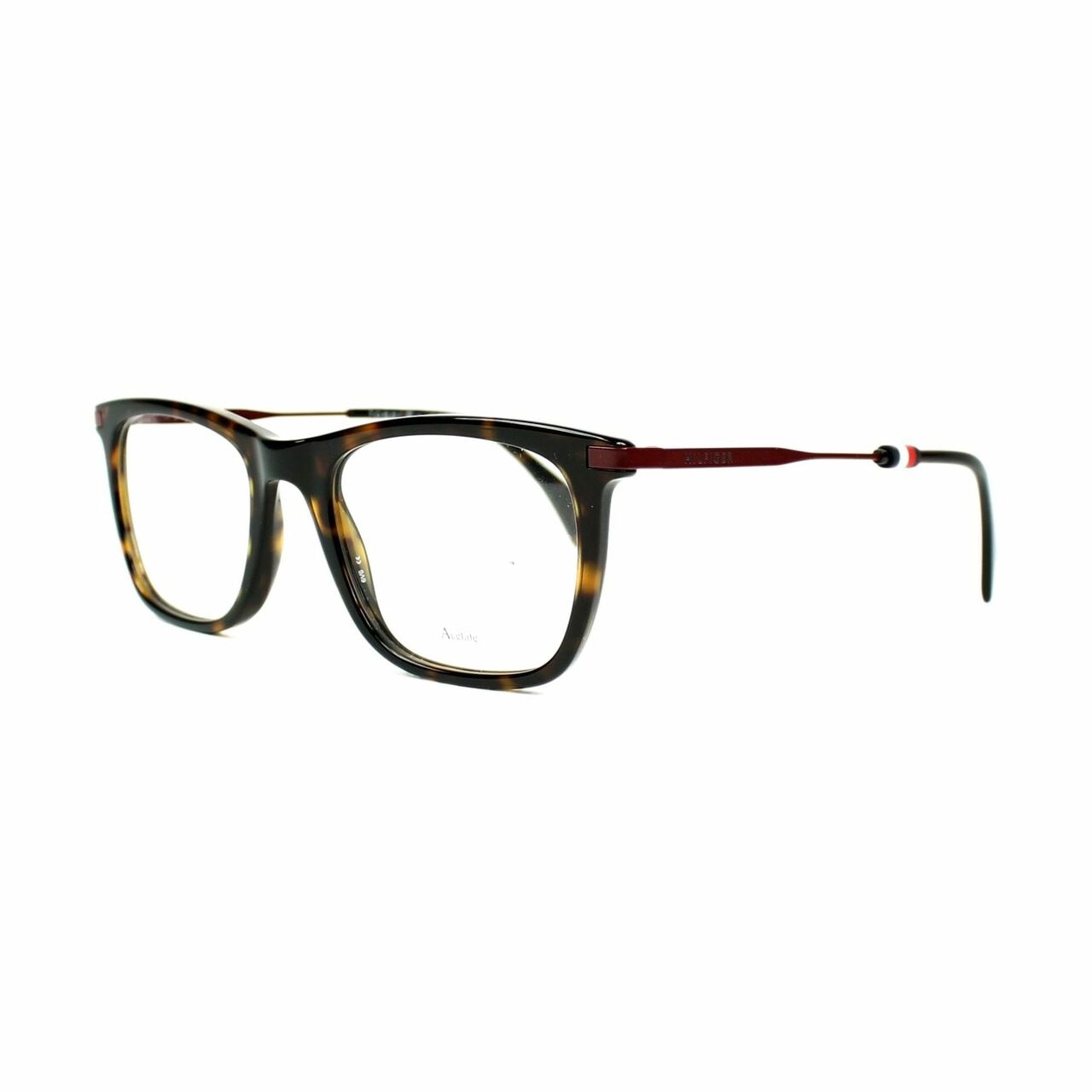 Tommy Hilfiger TH1472-086 Dark Havana Square Men's Acetate Eyeglasses showcasing a stylish square frame in dark brown color.