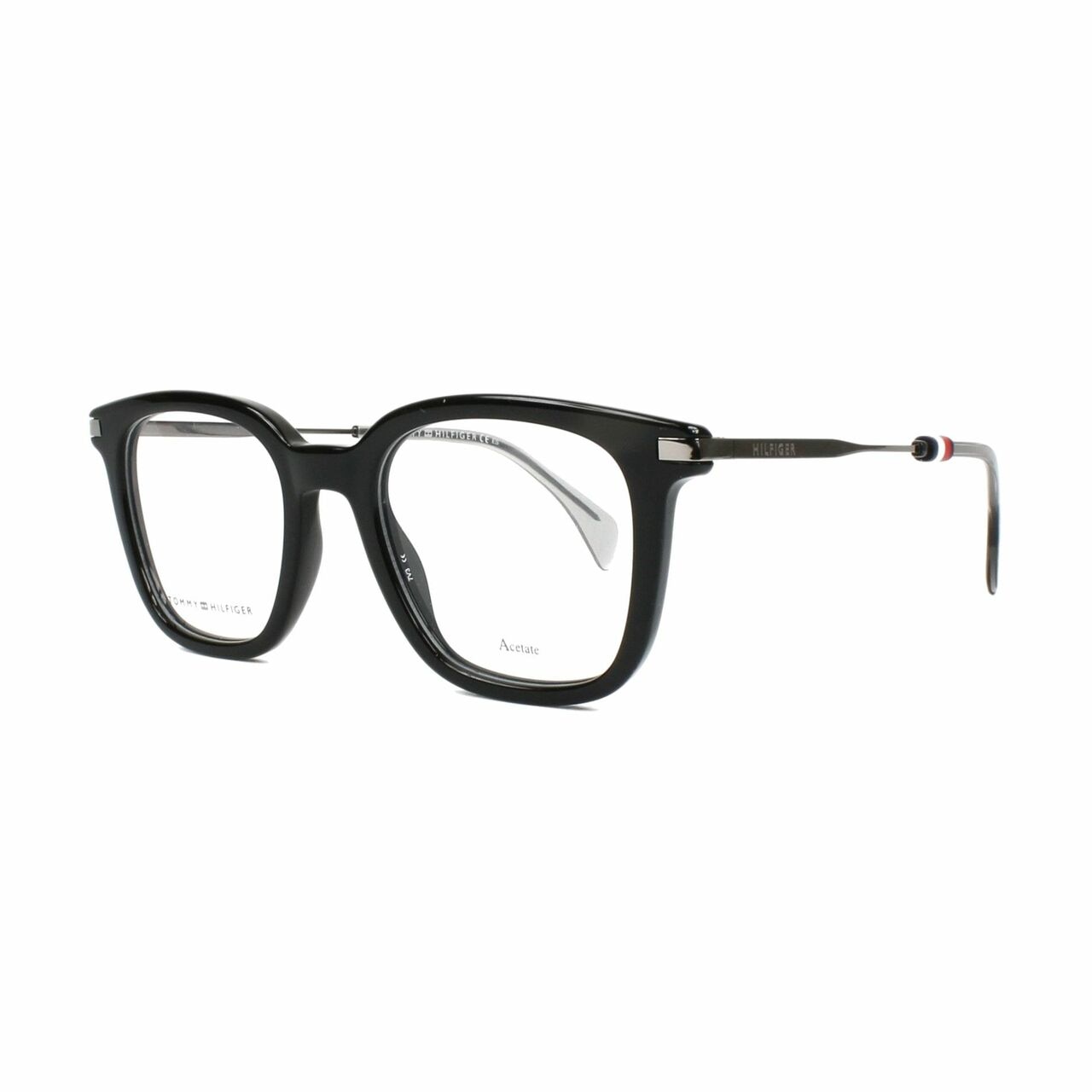 Tommy Hilfiger TH1516-807 Black Square Men's Acetate Eyeglasses showcasing a stylish black square frame, perfect for modern men.