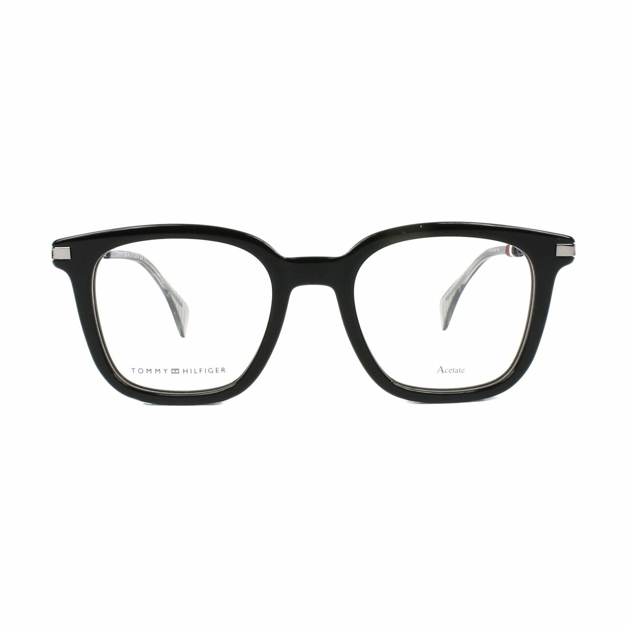 Tommy Hilfiger TH1516-807 Black Square Men's Acetate Eyeglasses showcasing a stylish black square frame, perfect for modern men.