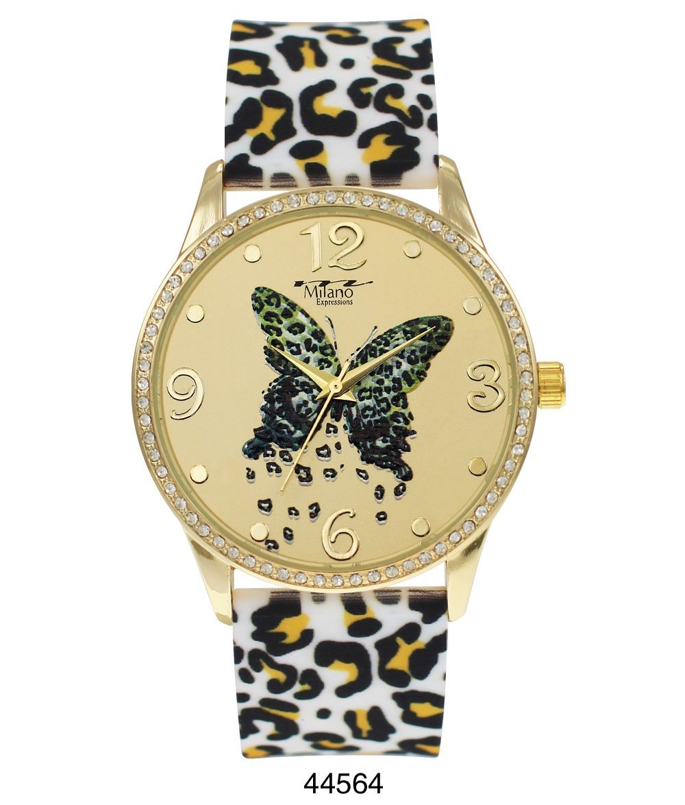 Toulouse watch featuring a leopard strap and butterfly dial, showcasing its stylish design and quality materials.