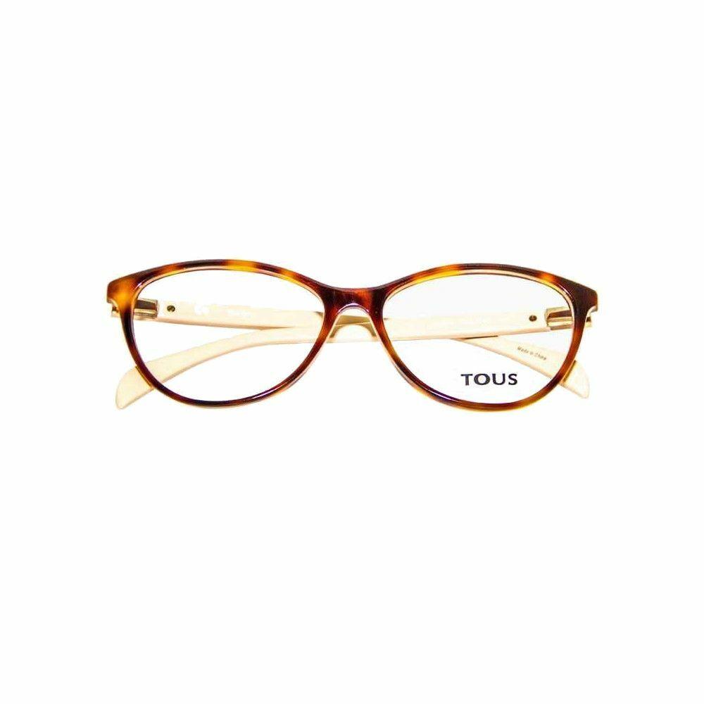 Tous VTO977-0752 Brown Havana Women's Cat-Eye Acetate Eyeglasses showcasing elegant design and durable frame.