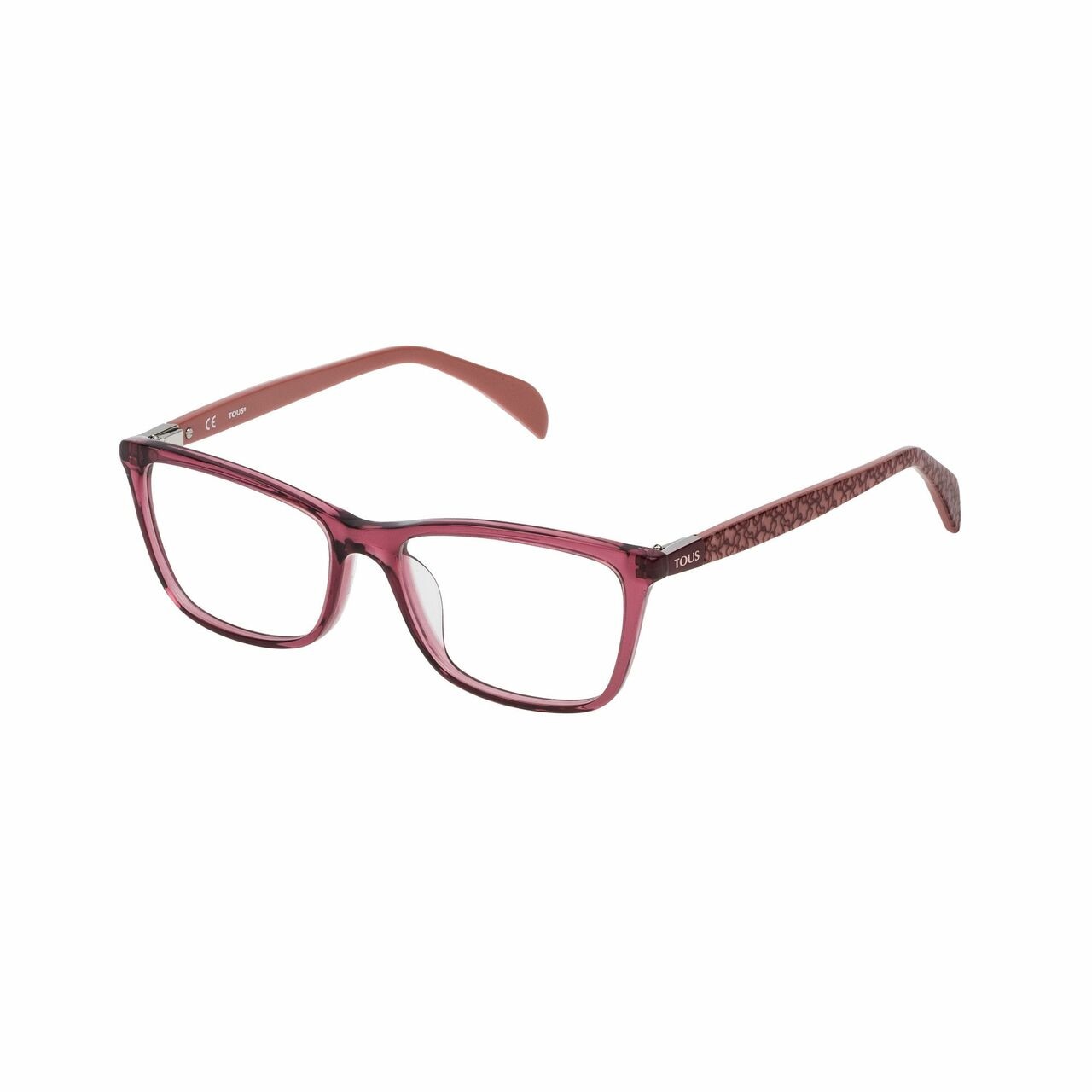 Tous VTO978-096D Transparent Dark Pink Square Women's Acetate Eyeglasses displayed elegantly with a stylish design.