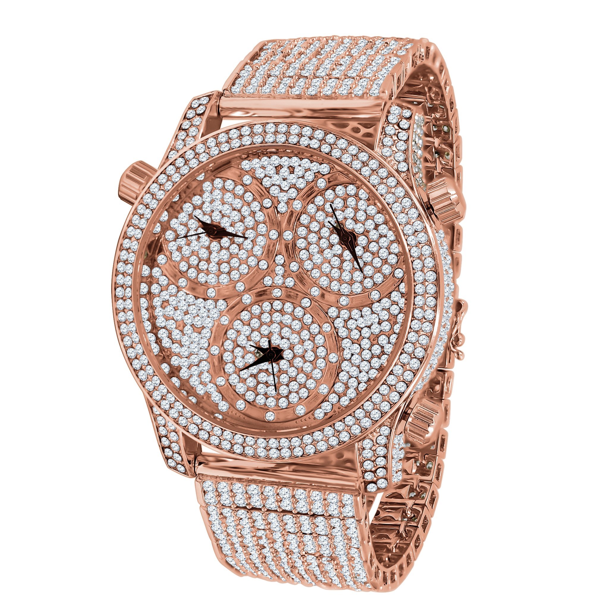 Traveller CZ ICED OUT WATCH featuring a luxurious iced-out design with stainless steel and cubic zirconia embellishments.