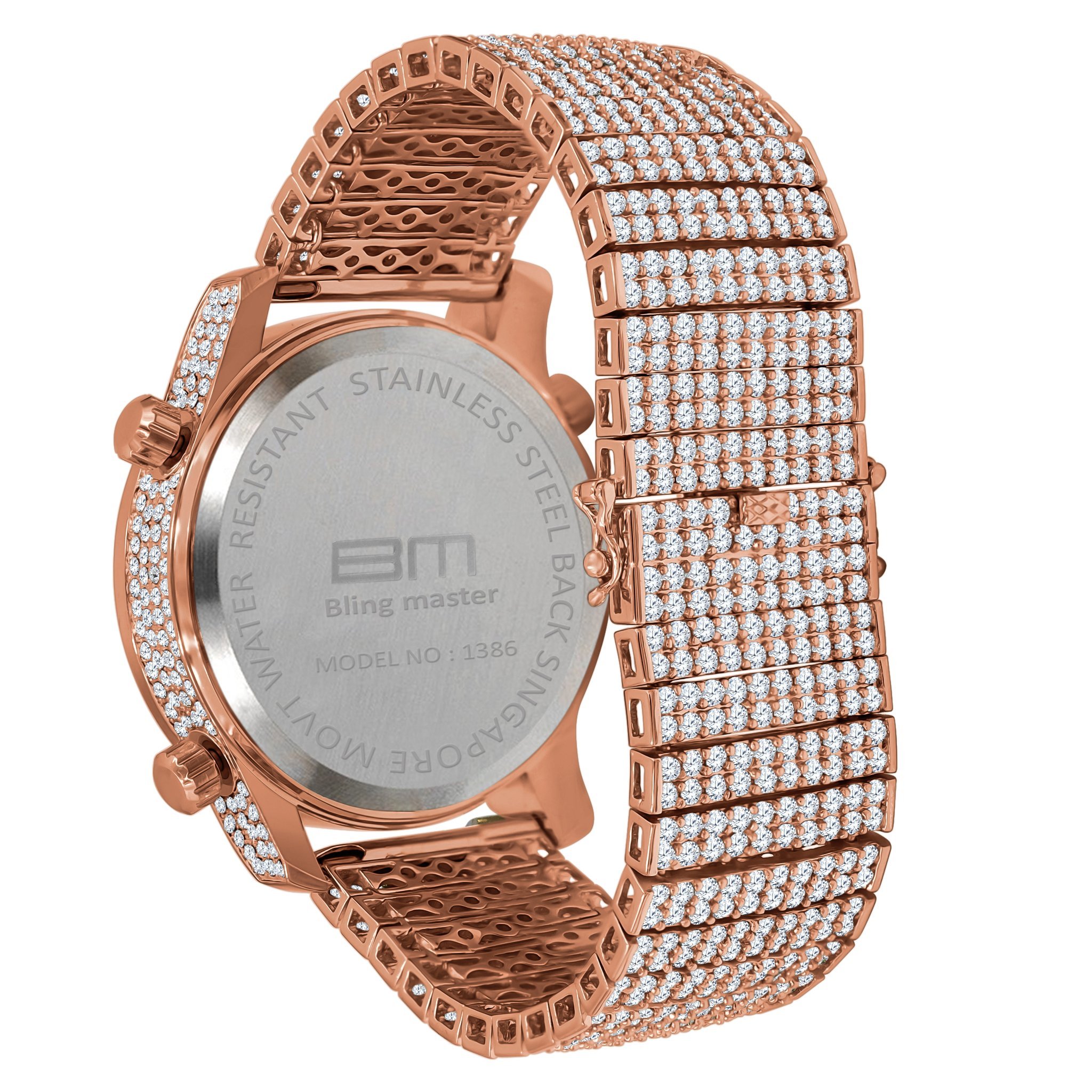 Traveller CZ ICED OUT WATCH featuring a luxurious iced-out design with stainless steel and cubic zirconia embellishments.