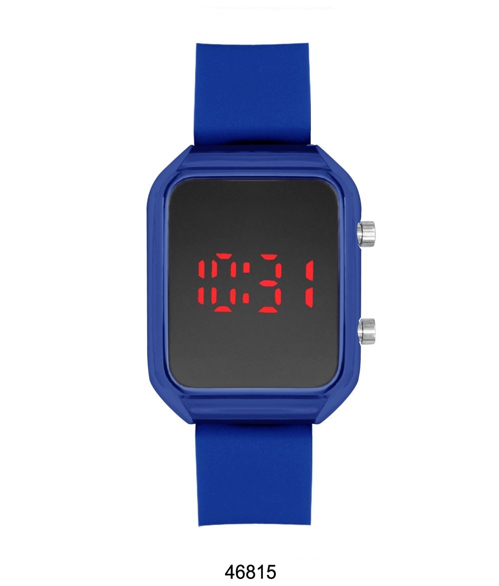 Tuscumbia LED Watch featuring a blue rubber band and blue alloy case, showcasing its modern design and LED display.