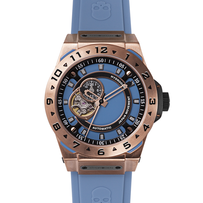 Vento Rose Gold Light Blue watch featuring a stainless steel case, pale blue strap, and dive function bezel.