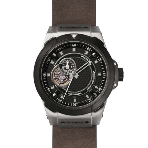 Vento Silver Black Leather watch featuring a stainless steel case, black ionic plating, and a brown leather strap.