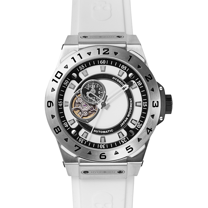 Vento Silver White automatic watch featuring a white dial, stainless steel case, and custom molded silicone strap.