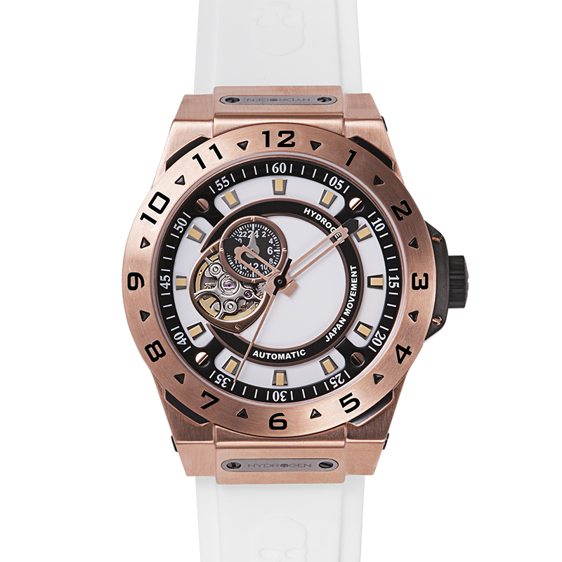 Vento White Rose Gold watch featuring a rose gold stainless steel case, white dial, and custom molded white silicone strap.