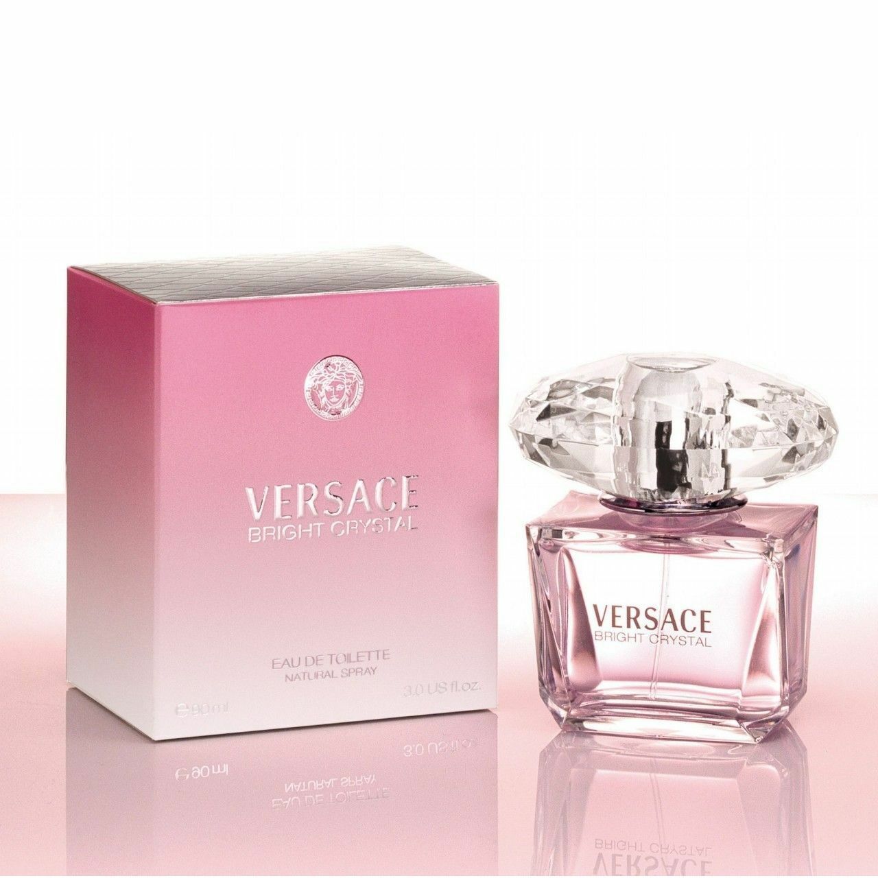 Versace Bright Crystal Eau De Toilette Spray for Women, 3 Oz bottle with elegant design and floral accents.