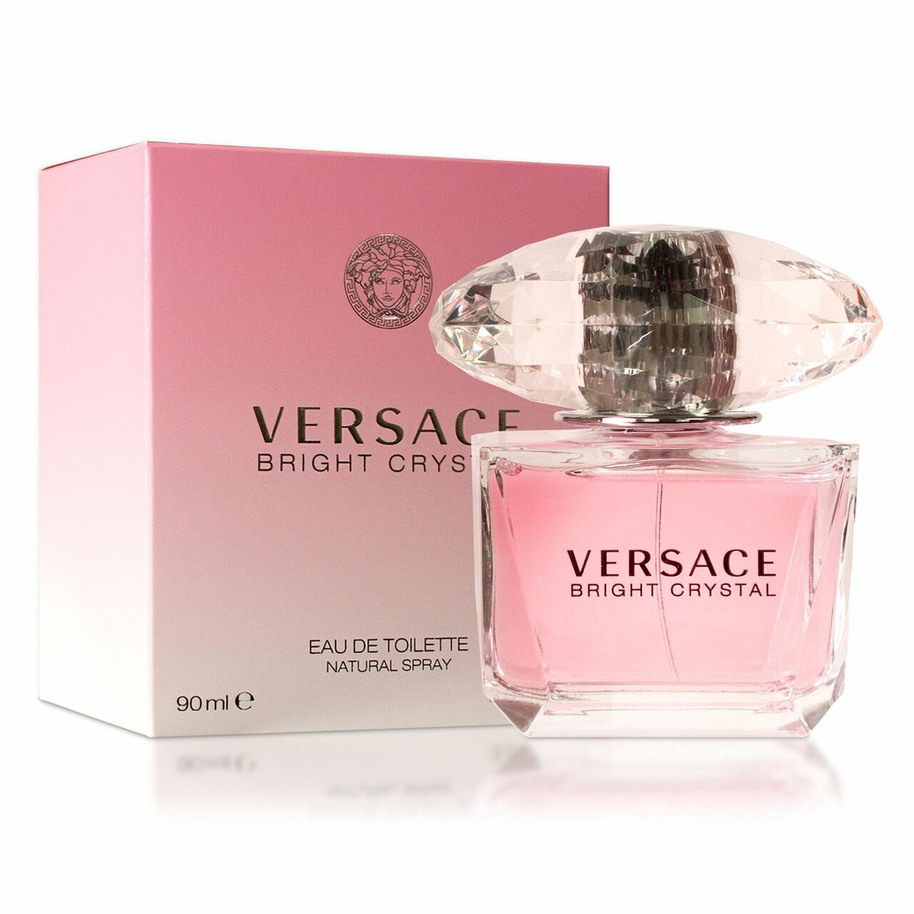 Versace Bright Crystal Eau De Toilette Spray for Women, 3 Oz bottle with elegant design and floral accents.