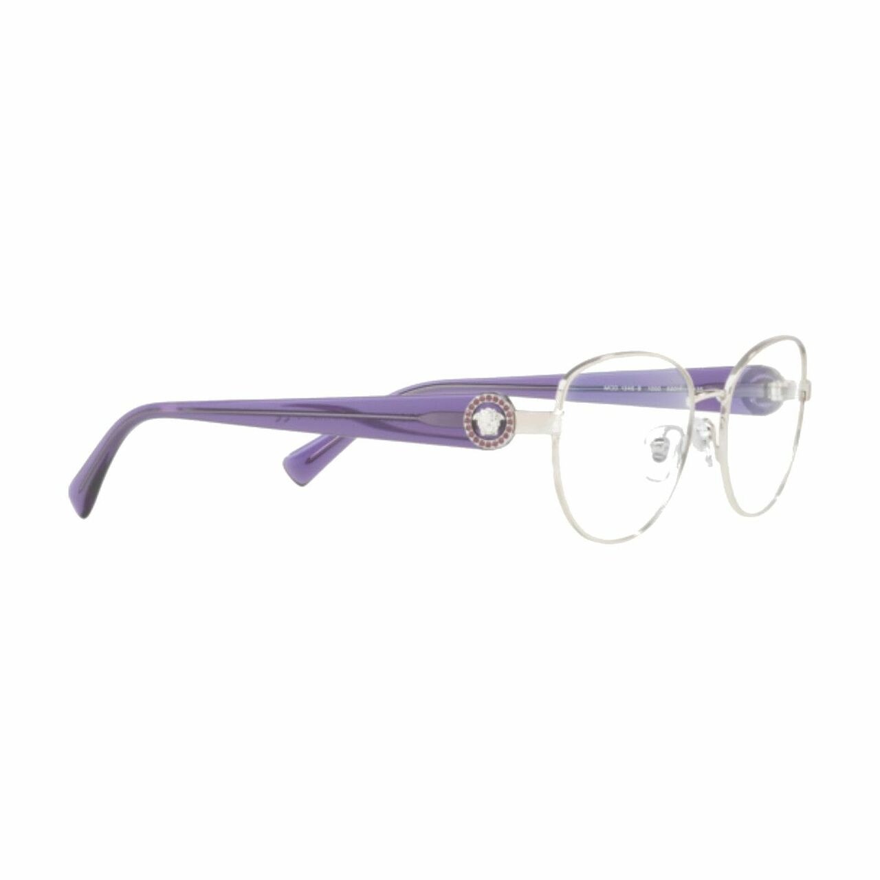 Versace VE1246B-1000 Silver Oval Women's Metal Eyeglasses displayed elegantly with a silver frame.