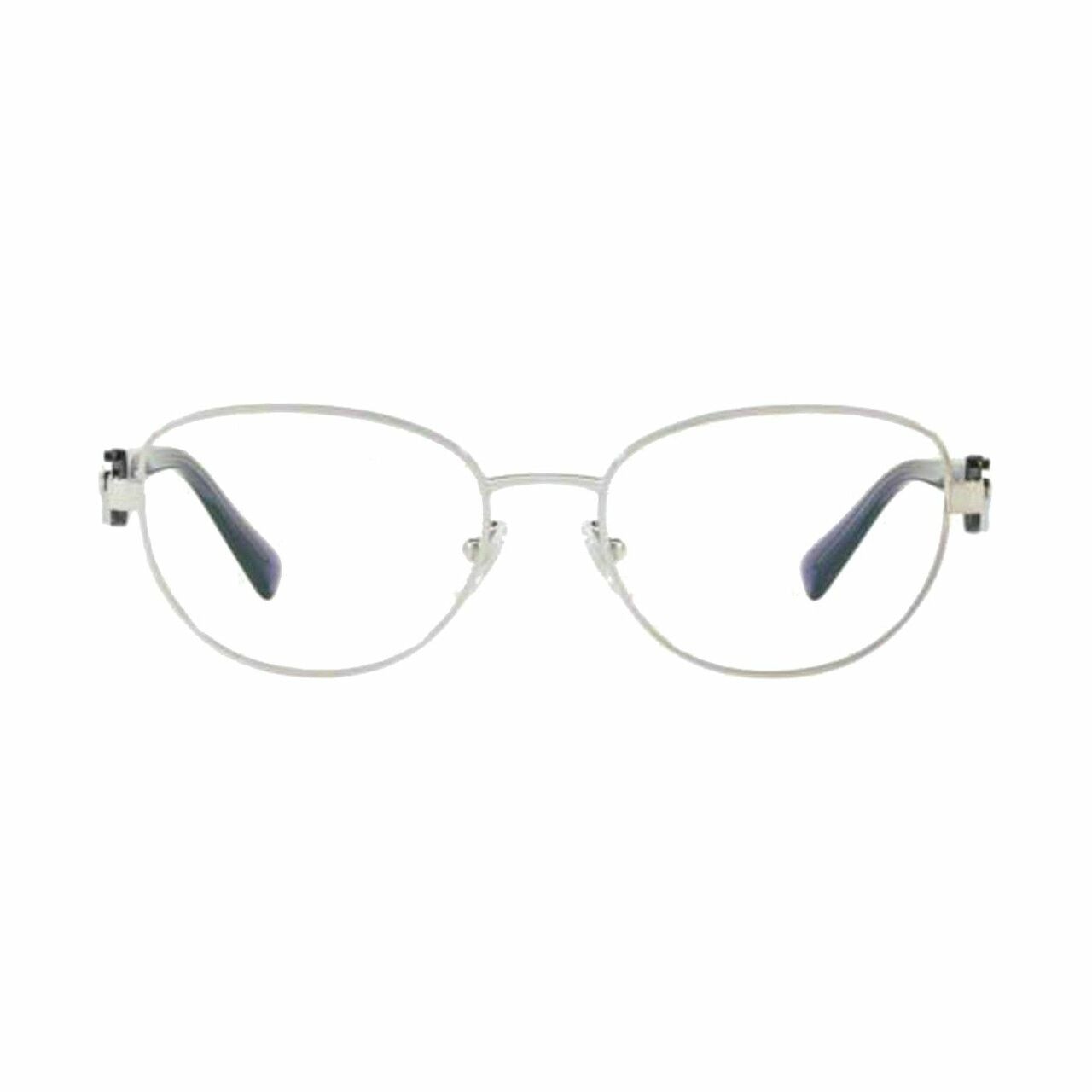 Versace VE1246B-1000 Silver Oval Women's Metal Eyeglasses displayed elegantly with a silver frame.