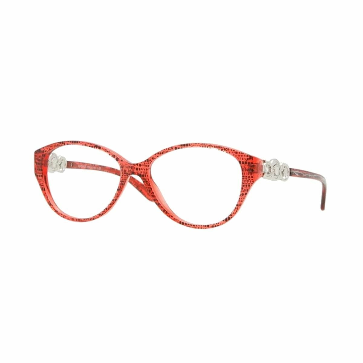 Versace VE3161-5001 Lizard Red Oval Women's Plastic Eyeglasses displayed elegantly with a stylish case.