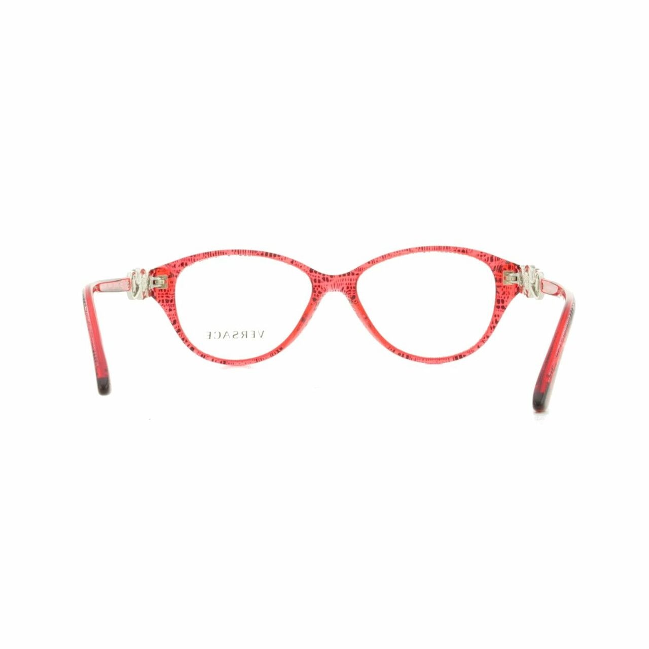 Versace VE3161-5001 Lizard Red Oval Women's Plastic Eyeglasses displayed elegantly with a stylish case.