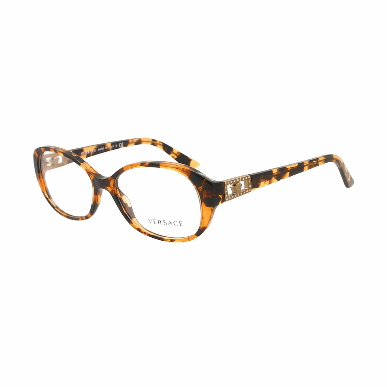 Versace VE3179B-998 Amber Havana Oval Women's Plastic Eyeglasses showcasing elegant design and stylish color.