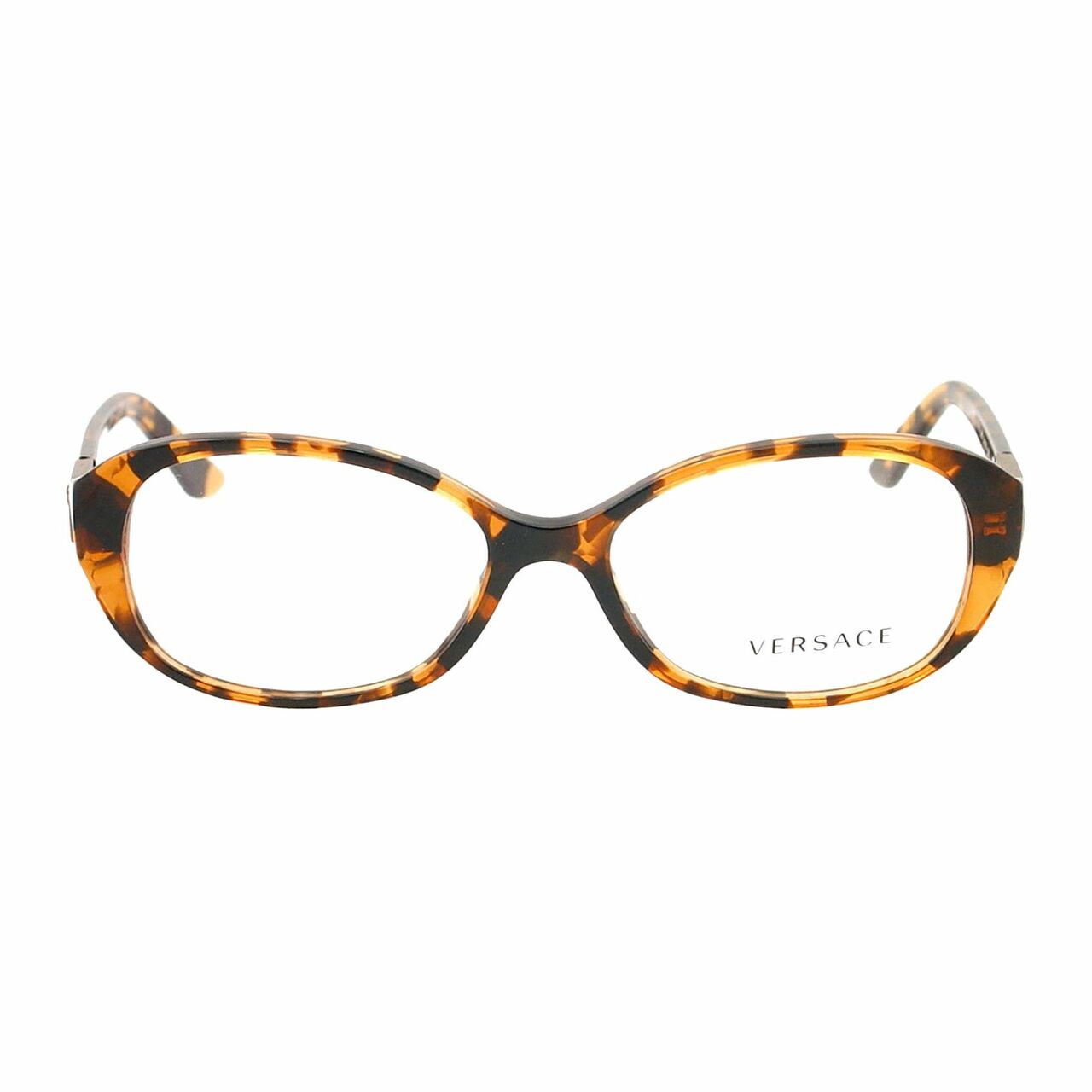 Versace VE3179B-998 Amber Havana Oval Women's Plastic Eyeglasses showcasing elegant design and stylish color.