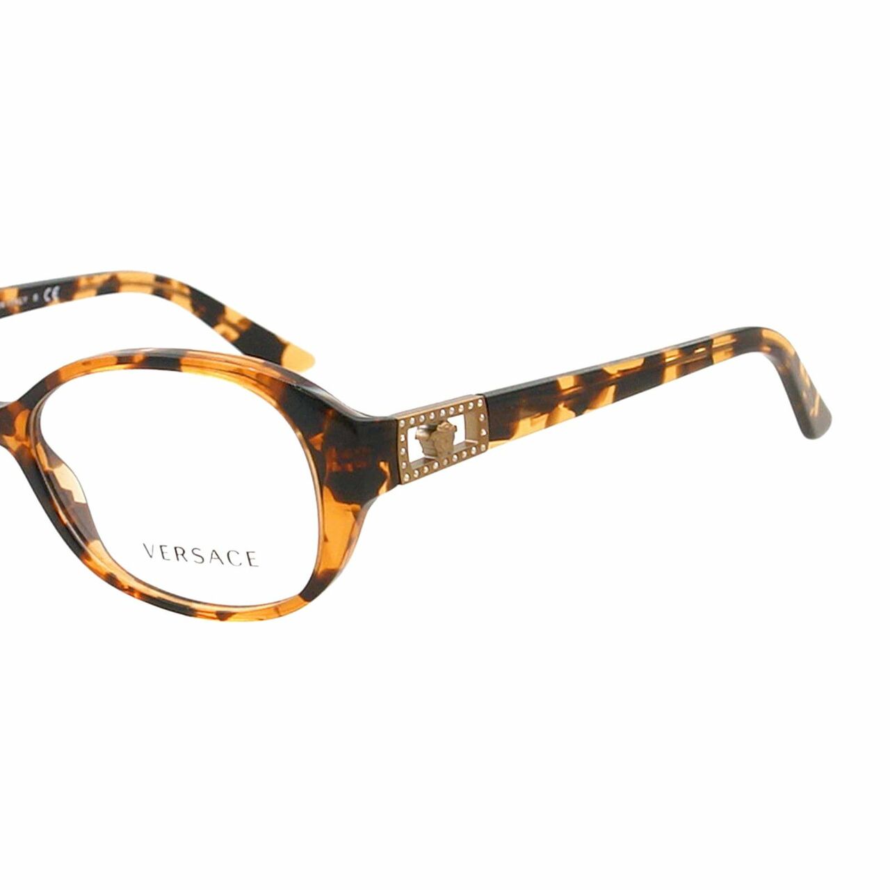 Versace VE3179B-998 Amber Havana Oval Women's Plastic Eyeglasses showcasing elegant design and stylish color.