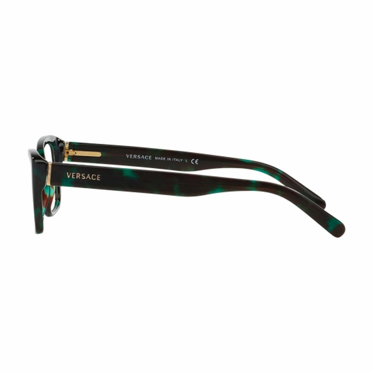 Versace VE3201-5076 Green Havana Rectangular Women's Plastic Eyeglasses showcasing a stylish full-rim design with a unique color blend.