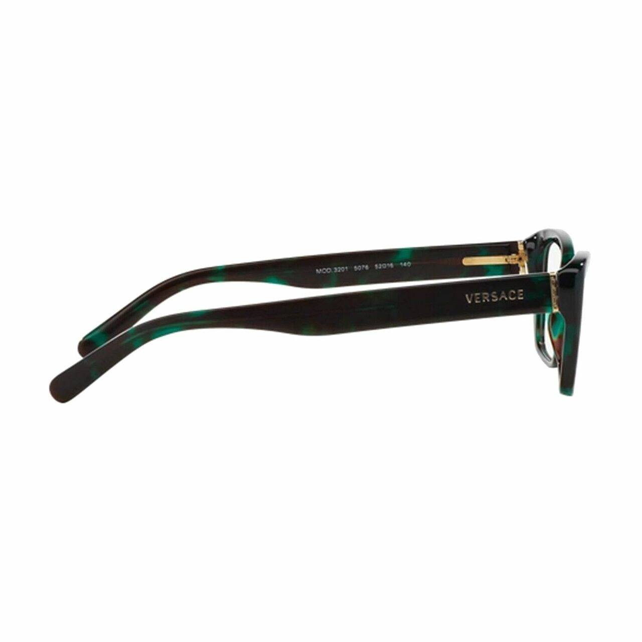 Versace VE3201-5076 Green Havana Rectangular Women's Plastic Eyeglasses showcasing a stylish full-rim design with a unique color blend.