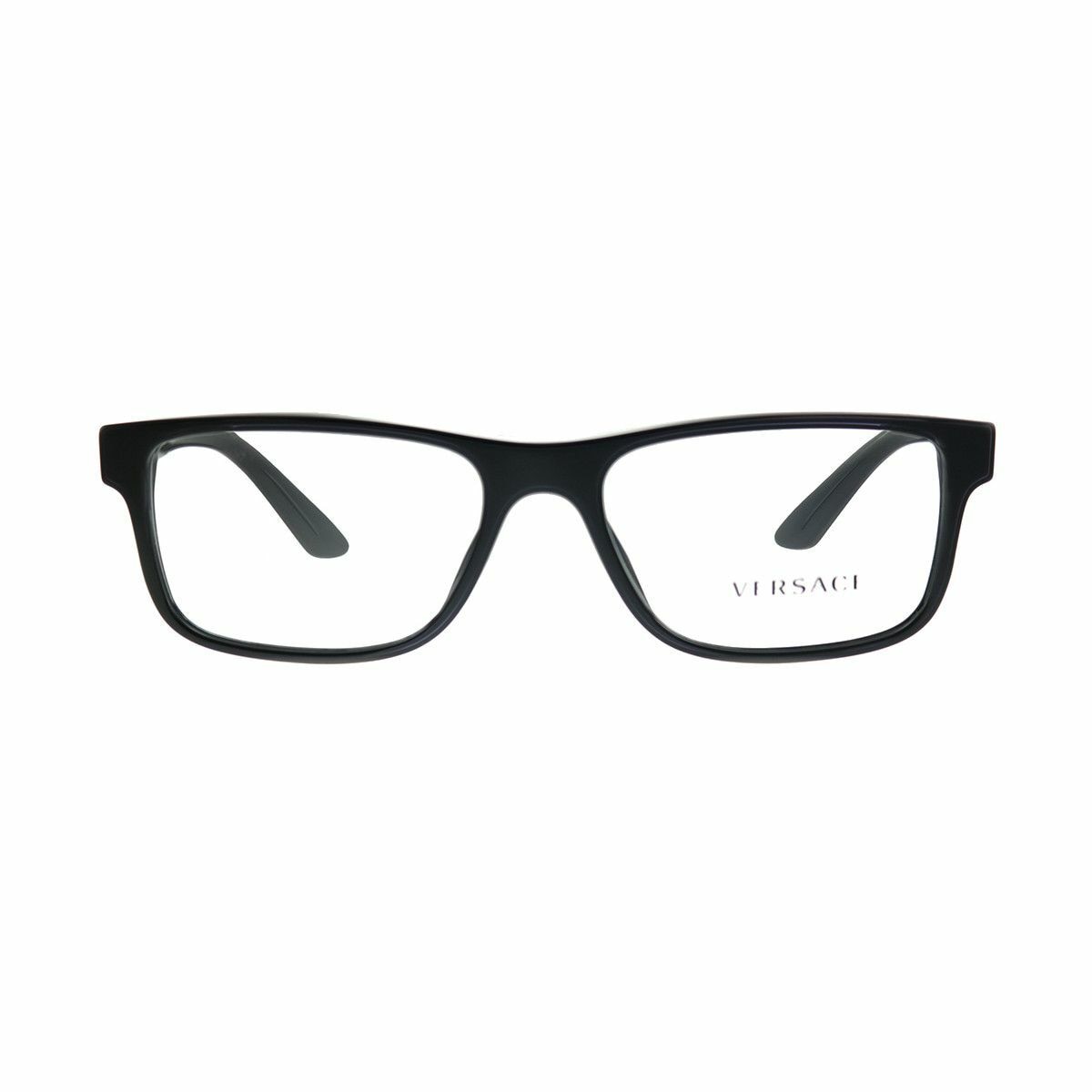 Versace VE3211-GB1 Black Square Men's Plastic Eyeglasses with gold detailing on the sides.