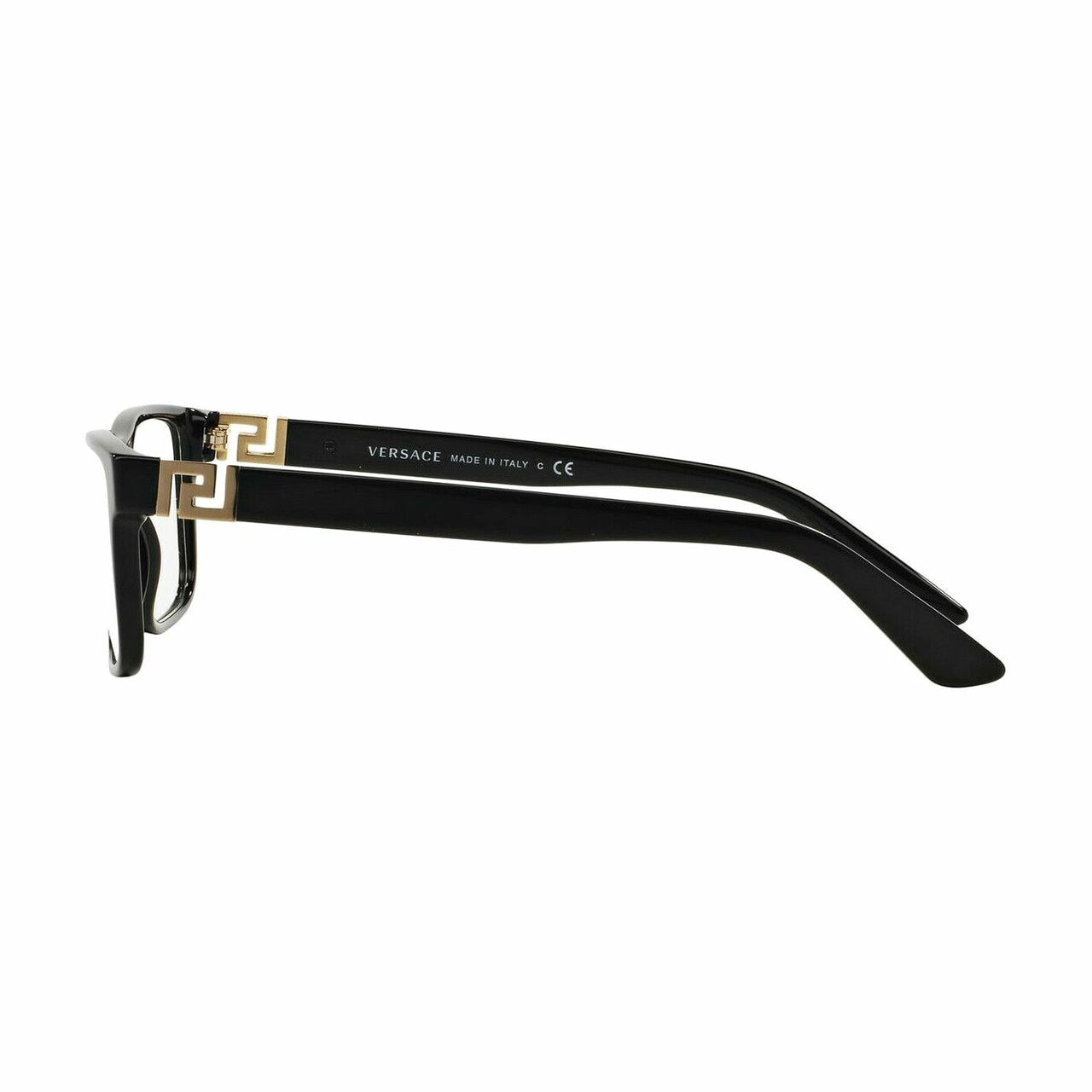 Versace VE3211-GB1 Black Square Men's Plastic Eyeglasses with gold detailing on the sides.